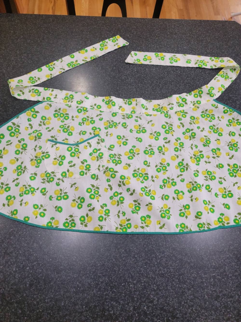 Vintage Floral Half Apron in Green and Yellow Retro Flowers
